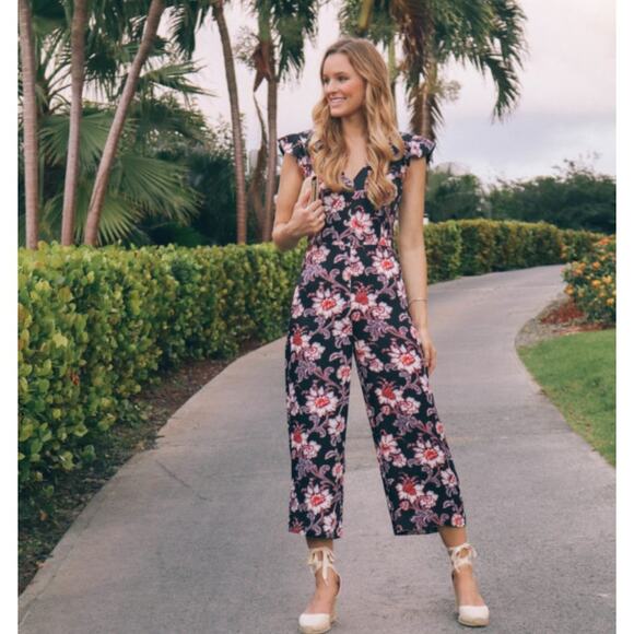 Club Monaco Floral Jumpsuit Sleeveless Cropped Wide Leg 4 small - Picture 1 of 5